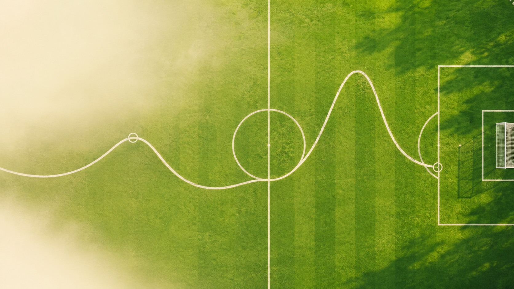 Un campo da calcio visto dall'alto, con la linea laterale che si trasforma in una curva glicemica