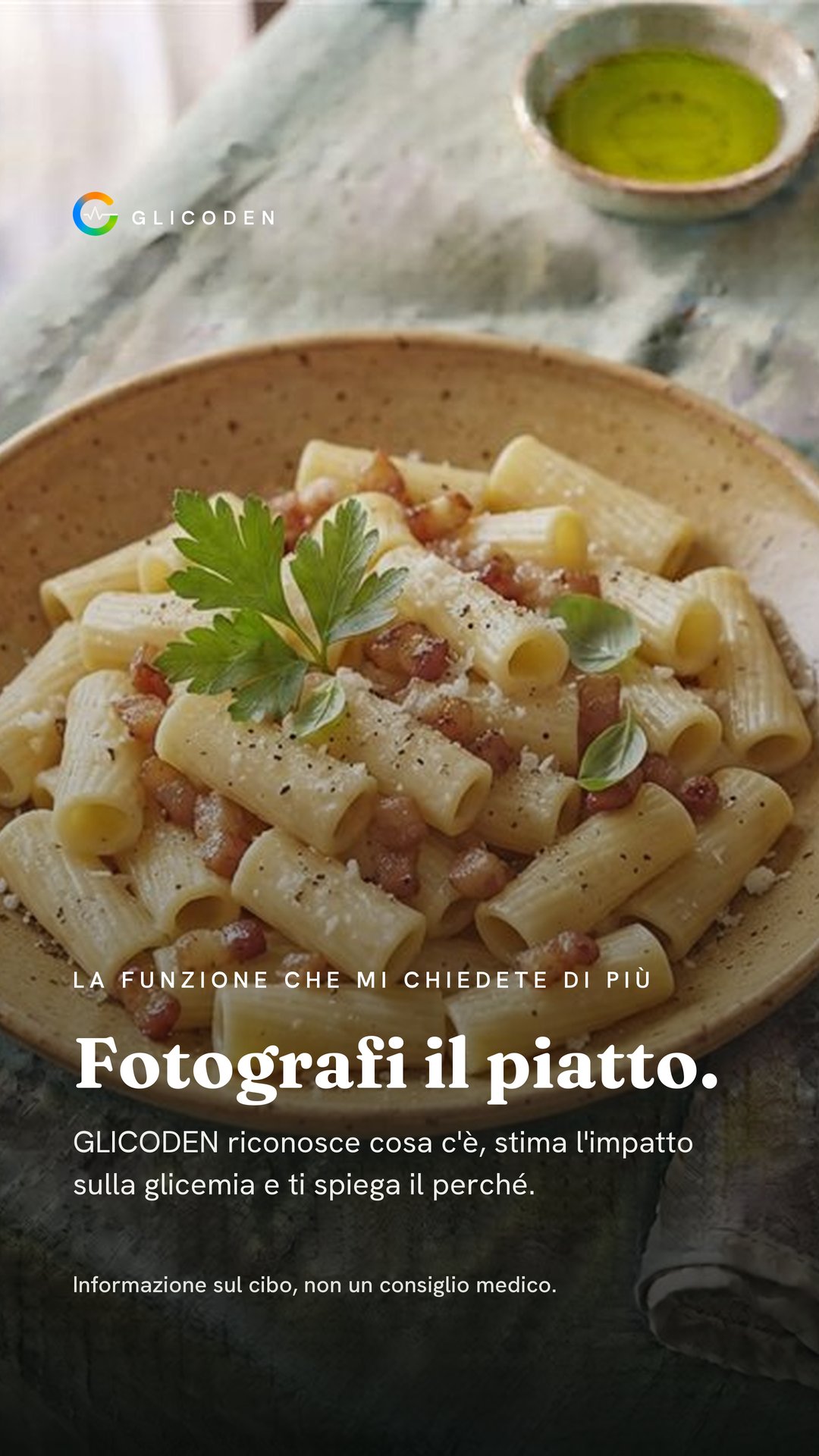 Uno smartphone che fotografa un piatto di cibo per stimarne l'impatto sulla glicemia, con un'app per il diabete